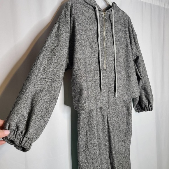 NWOT Zara Heathered Black Gray Soft Flannel Cropped Hoodie/Jogger Pants Set - Picture 7 of 16